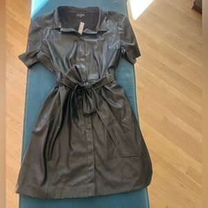 J. Crew Black Faux Leather Shirt Dress